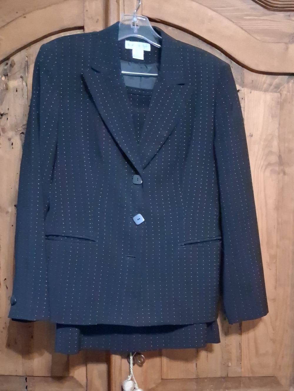 Worthington Dark Black Small  Polka Dot Women's Skirt Suit.